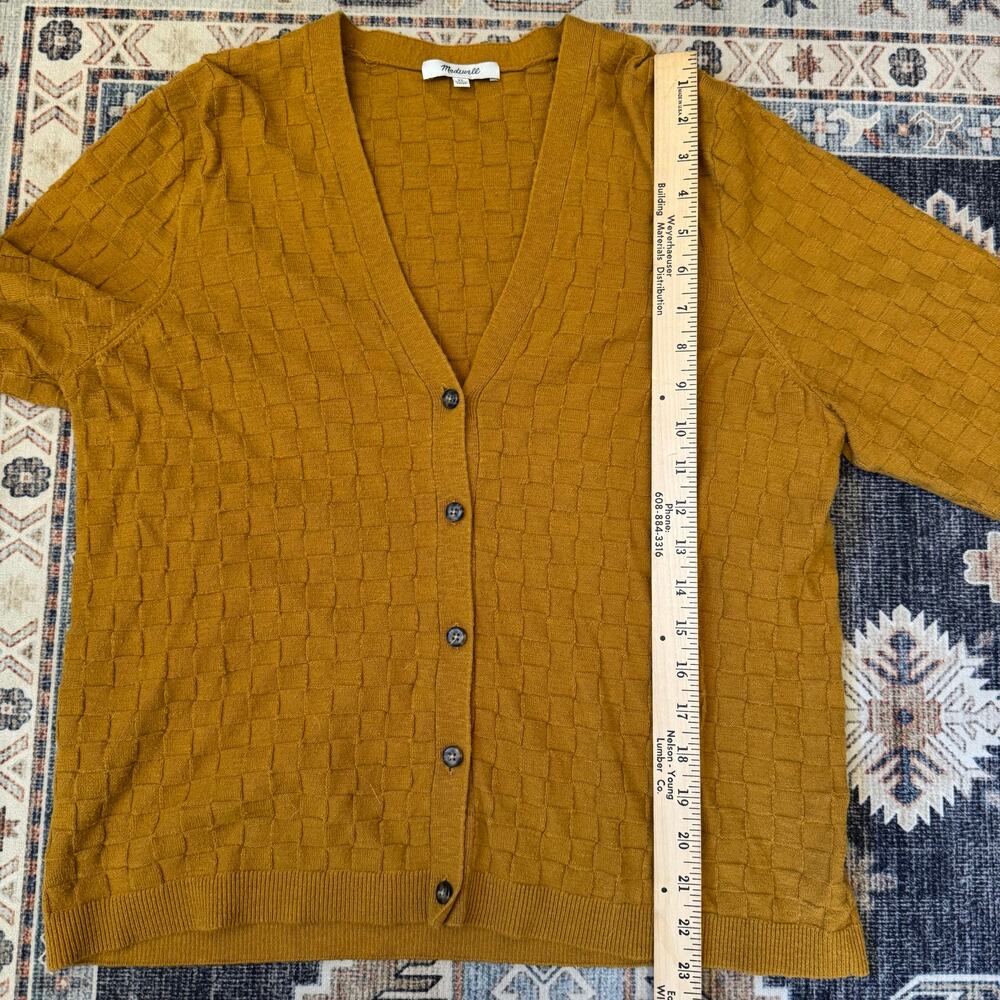Madewell Checkered Knit Button Down Cardigan Mustard Yellow Women’s Size XL - Picture 3 of 9